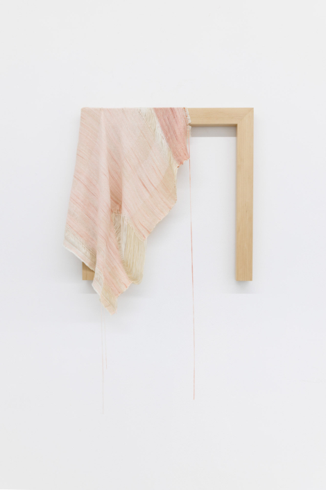 Weaving (Holding on), 2023, Handwoven, Hand-dyed (madder) silk and rayon, cotton, maple