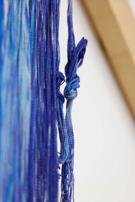 Weaving (Release), 2026 Maple wood, Hand-woven and dyed cotton, rayon, 57 x 34 x 3.5 in. 