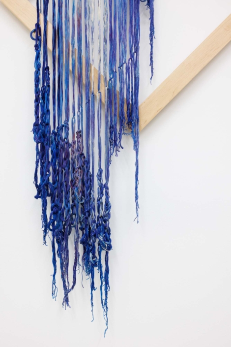 Weaving (Release), 2026 Maple wood, Hand-woven and dyed cotton, rayon, 57 x 34 x 3.5 in. 