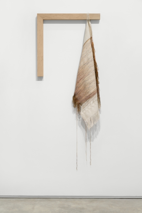 Weaving (Grip), 2024 Handwoven, Hand-dyed tencel, cotton, maple, 24" x 60" x 4"