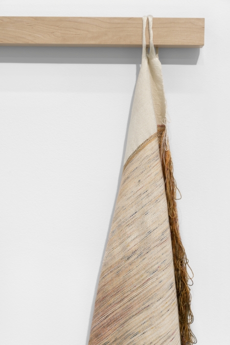 Weaving (Grip), 2024 Handwoven, Hand-dyed tencel, cotton, maple, 24" x 60" x 4"