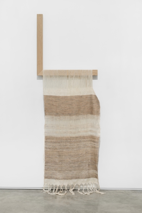 Weaving (Strata), 2024, Handwoven, Hand-dyed tencel, cotton, maple, 26" x 70.5" x 2.5"