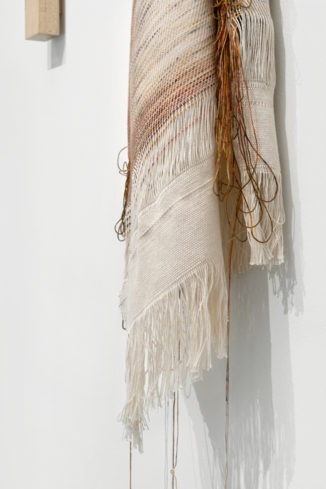 Weaving (Grip), 2024 Handwoven, Hand-dyed tencel, cotton, maple, 24" x 60" x 4"