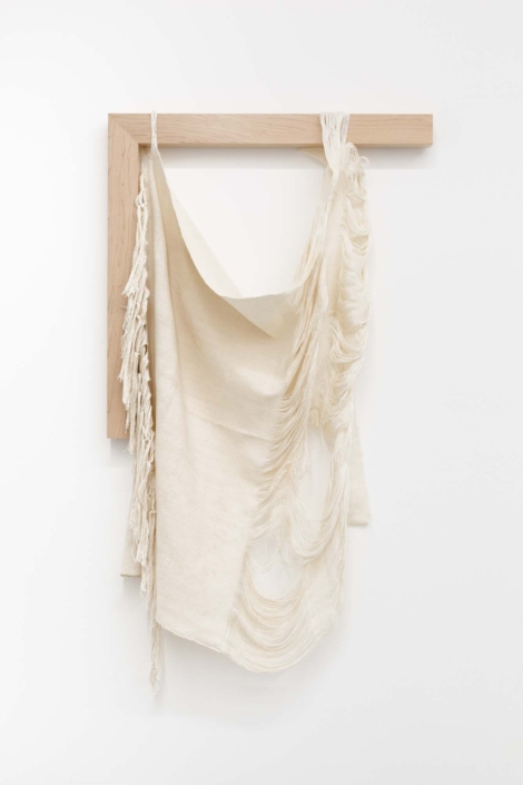 Unravel Remnant, 2023. Handwoven cotton canvas, maple, 42 x 24 in.